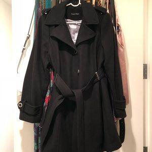 Black wool coat - trench cut (Calvin Klein)